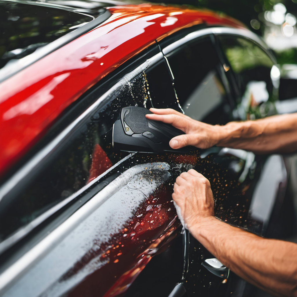 Man detailing a red car