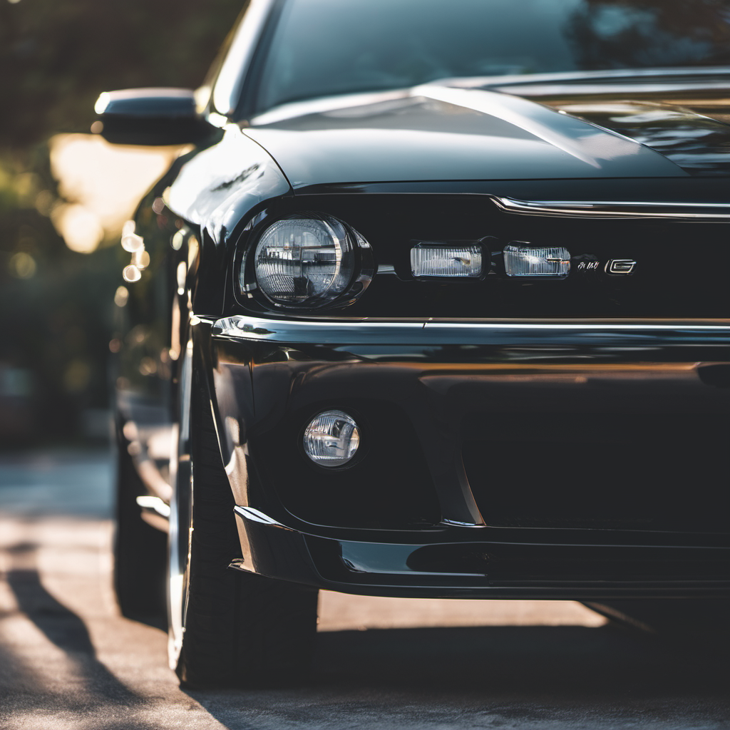 Shiny black car in sun light